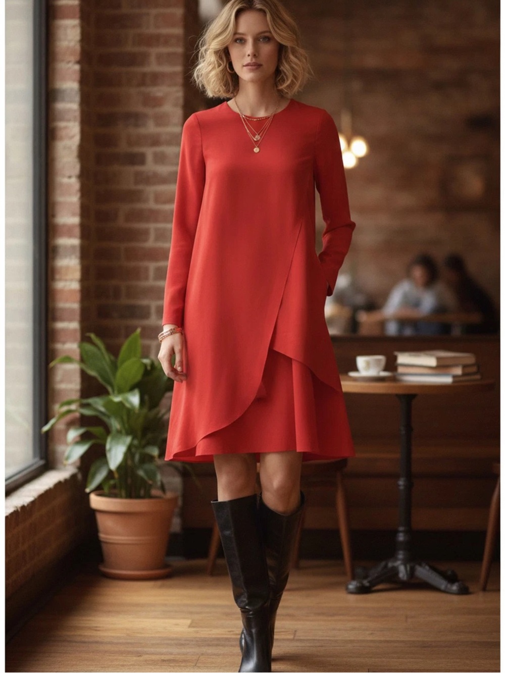 COS Elegant Red Asymmetrical Dress Size 4